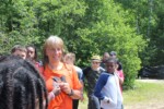 Karin is greeted by campers after completing her Moorelands leg of her swim